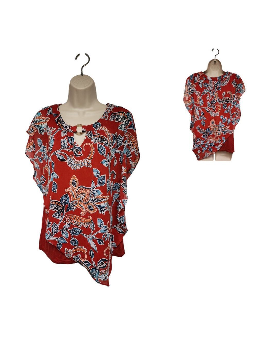 Apt. 9 Flowry Multicolor Red Plaid Floral Blouse Size Medium